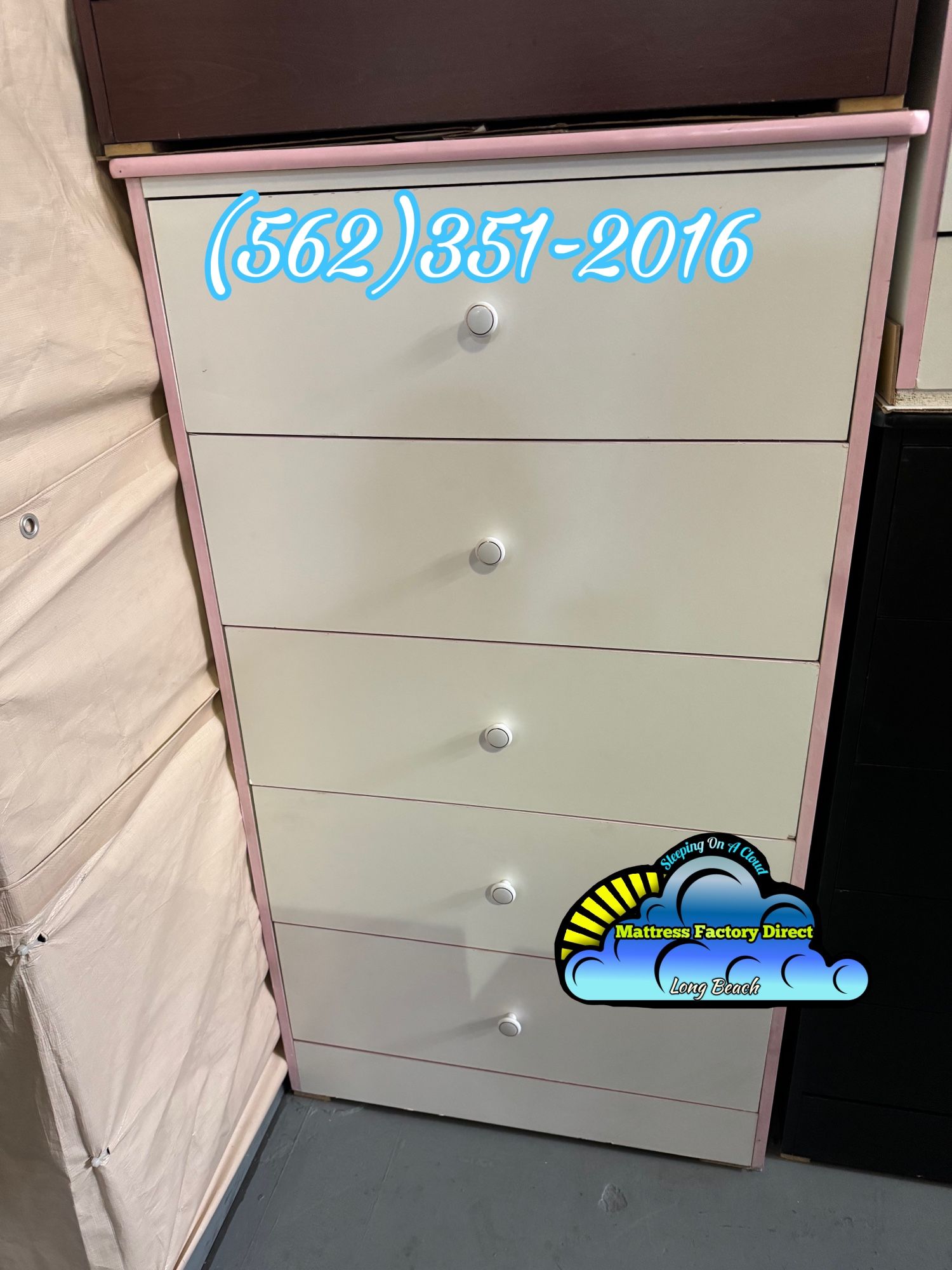 White Pink Five Drawer Jumbo 1 Knob Dresser Cajonera Comoda
