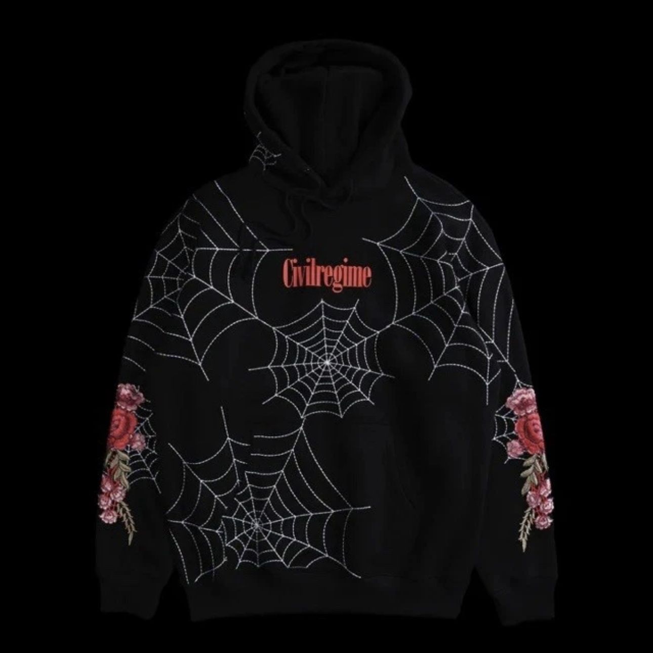 Civil Regime X One Piece Spider Webs (Red) Roses Hoodie in Black (Size L)