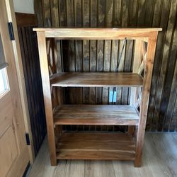 Elegant Oakwood 3-Shelf Console with Built-in Electric Outlets – 42" x 28" x 14"
