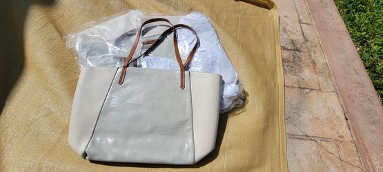 Taupe/Off White Faux Leather/Vegan Large Tote - Set Of Three (3)