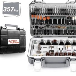 Rotary Tool Accessories Kit, APEXFORGE 357 Pieces 1/8"(3.2mm) Diameter Shanks Universal Fitment for Easy Cutting, Grinding, Sanding, Sharpening, Carvi