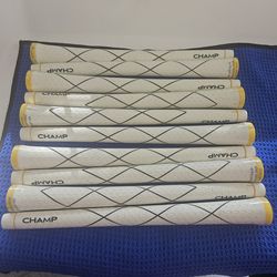 BRAND NEW -  Champ C8 Golf Grips - White with Black & Yellow - Standard Size - 10 Grips