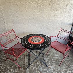 Charming Red Wrought Iron & Mosaic Bistro Set - Perfect for Patio or Balcony!