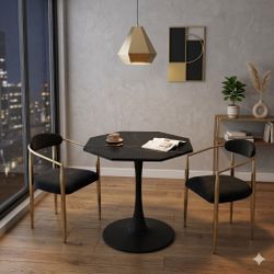 Brand new modern side table and 2 gold leg chairs 