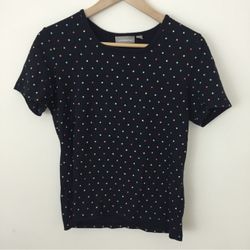 CROFT & BARROW Black Rainbow Small Polka Dot Cotton Short Sleeve Top