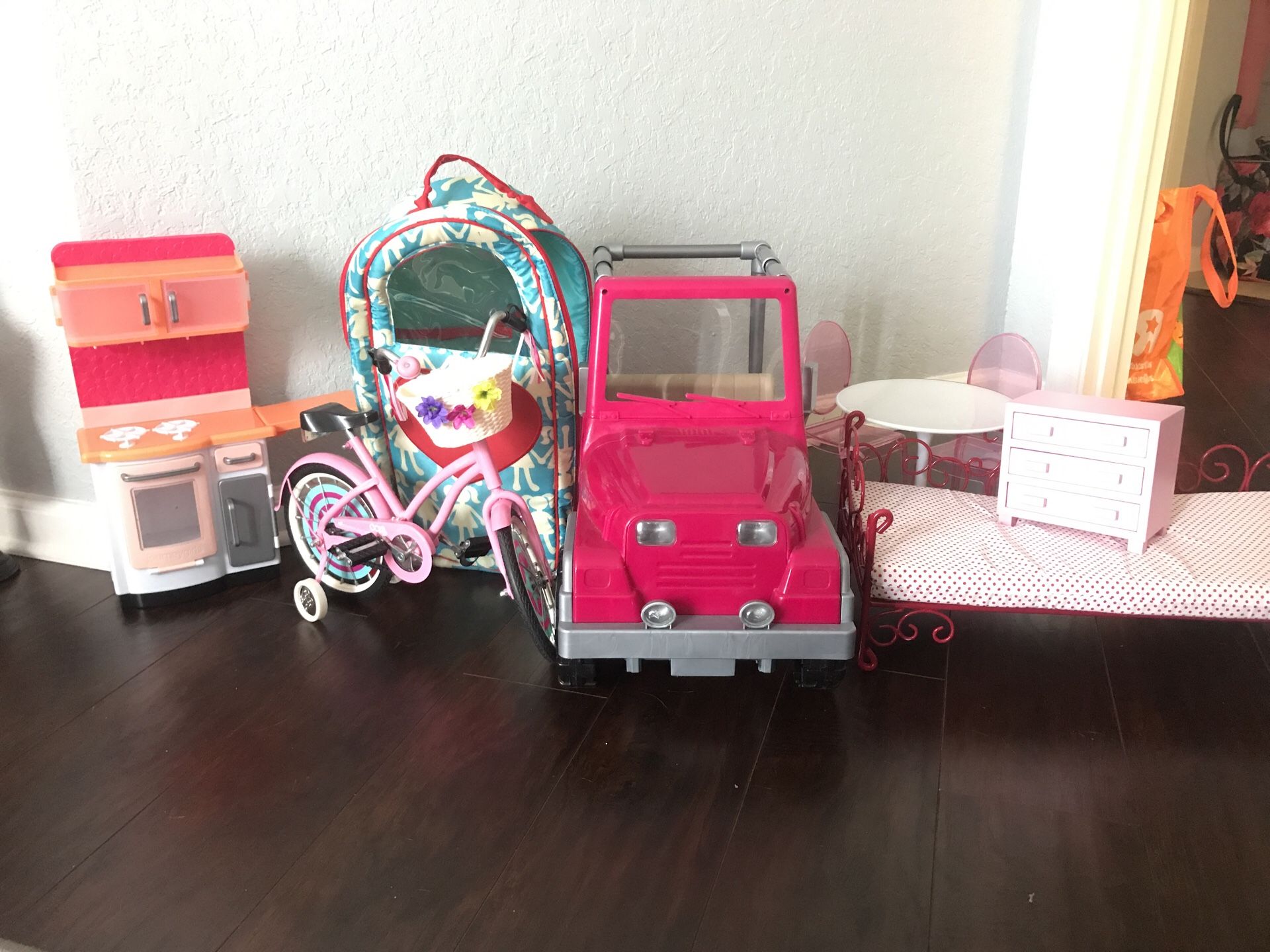 American girl 18 inch doll furniture/car/kitchen/dog/cat/lamp BEDS/BIKE NOT INCLUDED