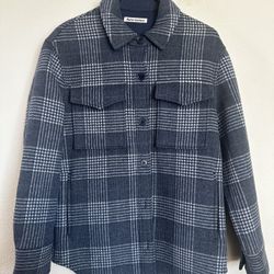 REFORMATION Giles Blue Check Wool Blend Heavy Shirt Jacket Shacket Size XS