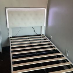 Twin XL Bed Frame with Storage Drawer and LED Lights And Charging Station, No Box Spring Needed, Used But In Very Good Shape