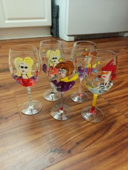 Hand-Painted Fashion Lady Wine Glasses Set of 5