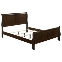 Bed + Mattress + Boxspring - Full Wood Frame Panel Bed with Curved Headboard  &  Footboard (Mattress & Boxspring Included)