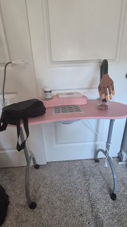 Pink Portable Nail Tech Manicure Table