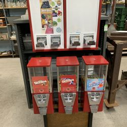 Combo Candy Machines On Bulk Vending Rack 