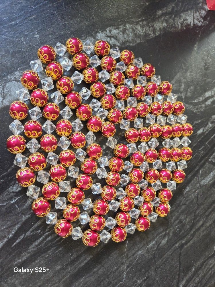 Vintage Plastic Geometrical Beads 9ft Garland Christmas Ornament Japan Ornate