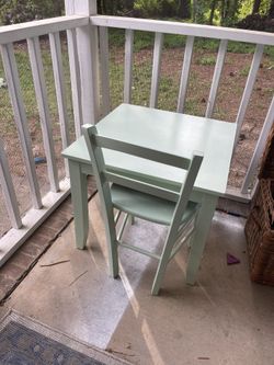 Pastel Green Side Table With Small Chair Newly Refinished