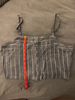 RVCA Gray Striped Button-Front Crop Tank