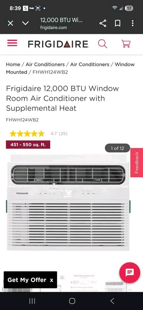 Frigidaire 12000 BTU AC Unit W Heat Option 