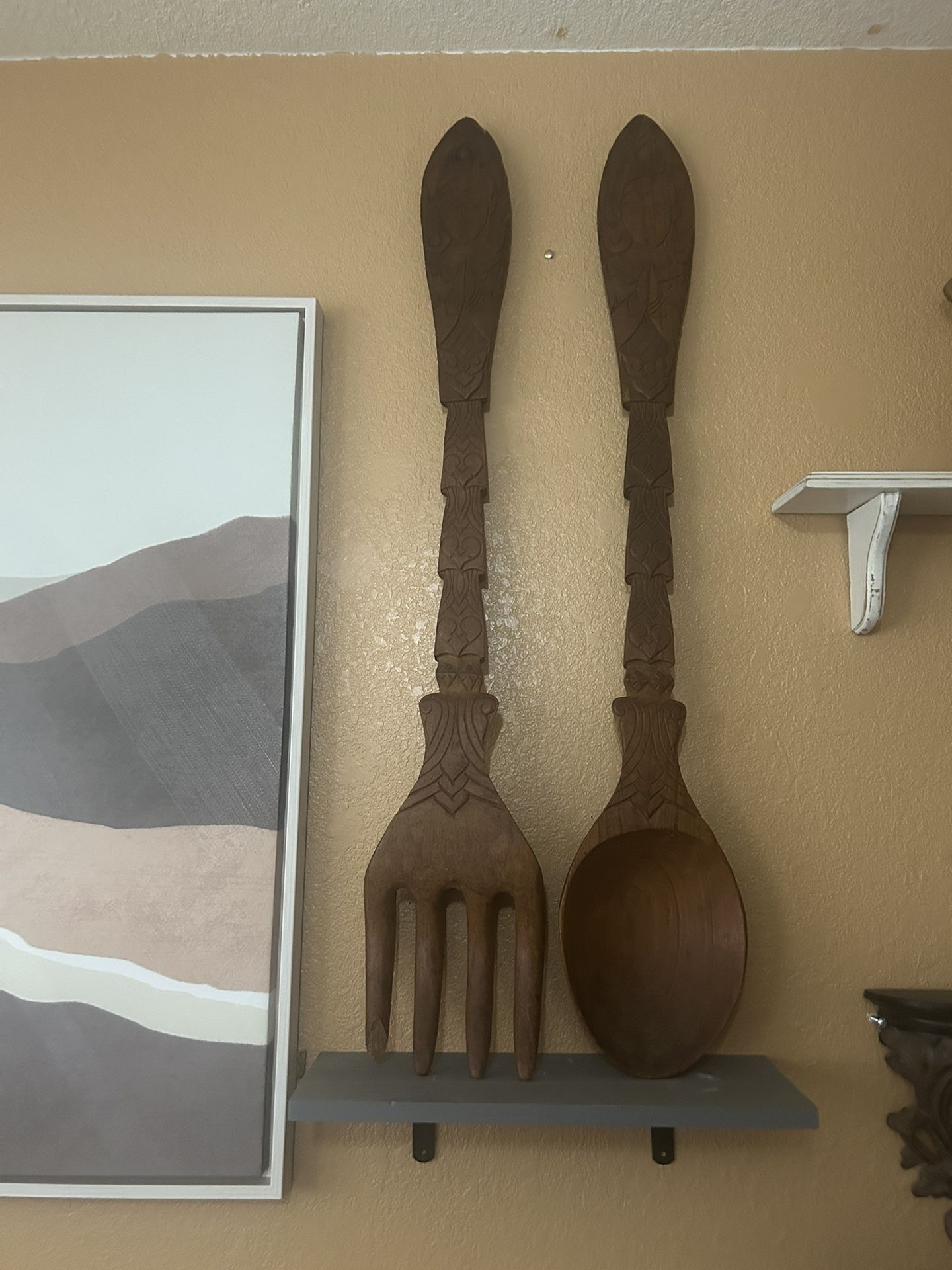 MCM 1970's kitchen decor/ wood fork and spoon