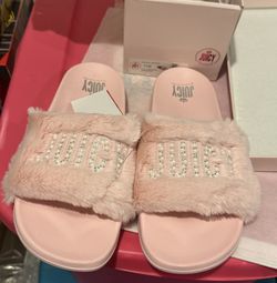 Juicy Couture J-Wrapped Pink Faux Fur Slides Size 11 NIB