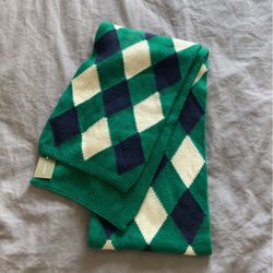 J Crew Green Blue White Winter Argyle  Scarf New With Tag