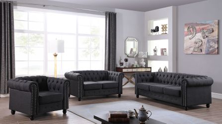 Brand new grey tufted linen 3PCs livingroom set