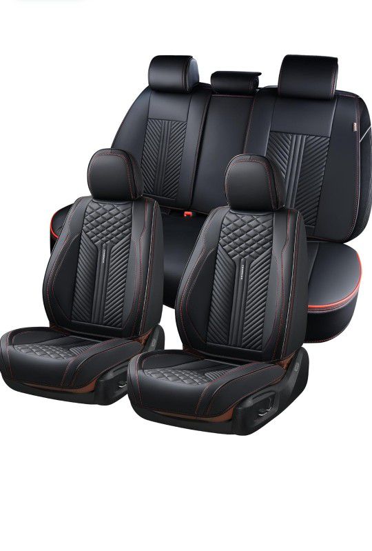 Leather Seat Covers for Cars, Waterproof Front and Rear Car Seat Protectors Cushions Universal Fit Most Vehicles (Black & Red)