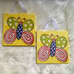 2 Butterfly Canvas Wall Art Hanging Baby Nursery Kids Girls Room Decor