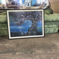 Large Painting Framed Under Glass