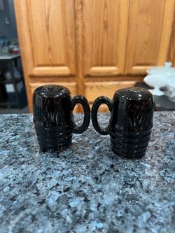 Vintage Red Clay Old pair of salt and pepper shakers with original cork stoppers.  Size approximately 3 inches tall