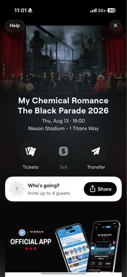 Two tickets to my chemical romance and pierce the veil In Nashville Tennessee