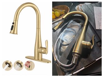 Mbillion Single Handle Kitchen Sink Faucet with Deck Plate Modern 1-3 Hole Brushed gold Kitchen Faucet with Pull Down Spraye Mbillion Single Handle Ki