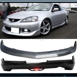 For 05-06 Acura RSX DC5 Mugen PU Front + Rear Bumper Lip Spoiler LED Light
