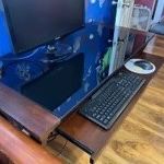 Computer Desk Wooden And Tinted Glass Top