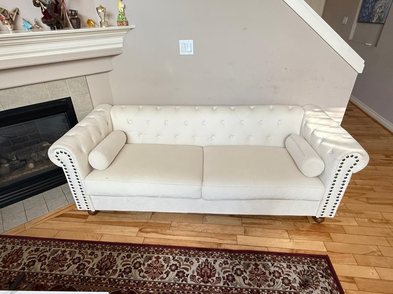 Recliner Sofa & White Tufted Couch