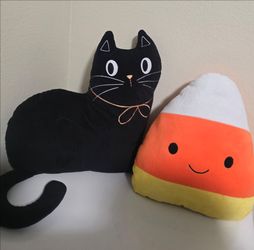 Halloween Plush Pillow Set Black Cat and Candy Corn