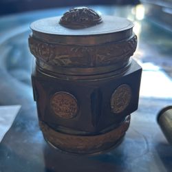 middle eastern brass china match/ trinket box