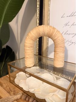 NWT • Handmade Wood + Raffia Arch Home Accent Coastal Boho Style