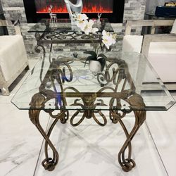 ✨ Elegant Ornate Square Glass Table – Beautiful Bronze Metal Base ✨