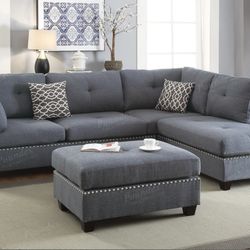 Gray Sectional Sofa With Ottoman (Free Delivery)