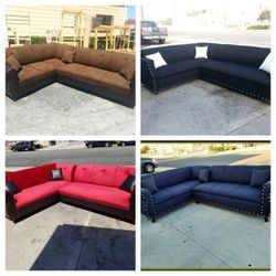 NEW 7X9FT Sectional COUCHES, BROWN, BLACK,  CINNABAR, Black MICROFIBER  COMBO  AND BLUE FABRIC  COUCHES 2pcs 