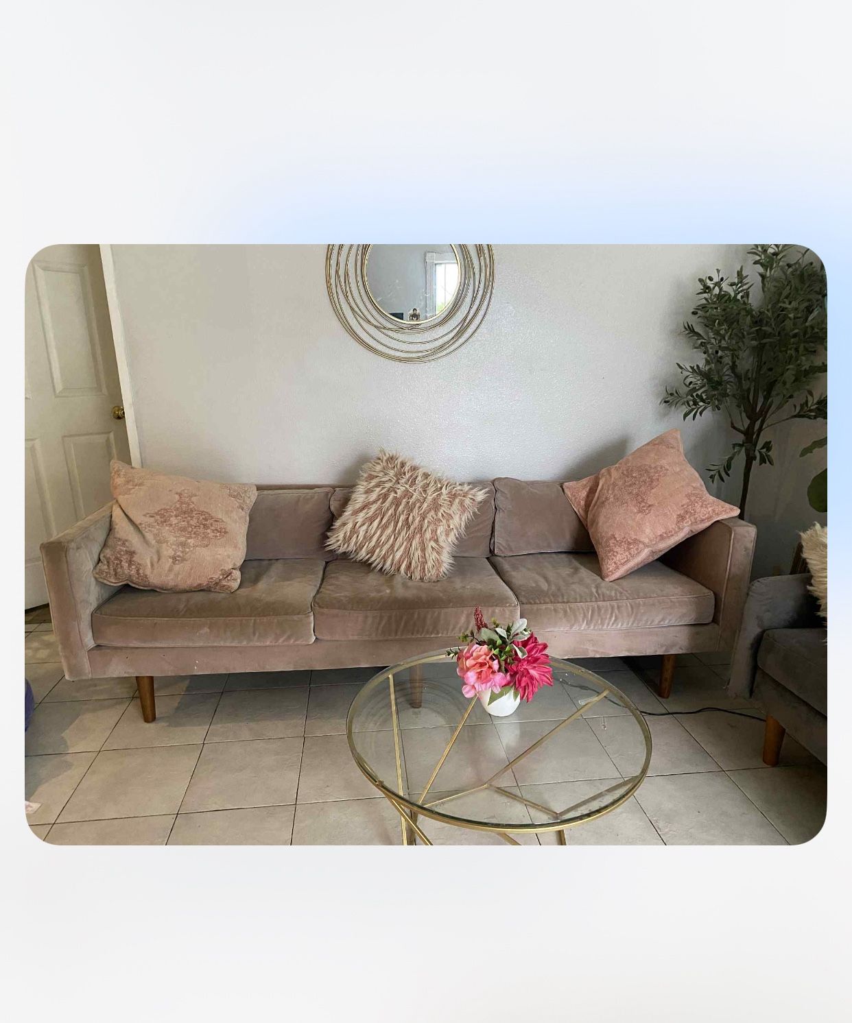 Pink, velvety Couch