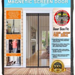 Brand new 46” W x 82” H Reinforced Magnetic Screen Door - Heavy Duty Mesh Curtain and Full Frame Hook and Loop, Keeps Mosquitoes Out, Toddler and Dog 