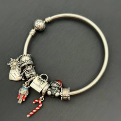 Jewelry Pandora 925 sterling silver gold  7.5” charm bracelet with 8 charms