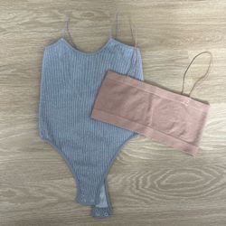 Gray and brown ribbed bodysuit and tank set size s/m
