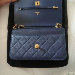 Navy Blue Chanel Caviar Classic Flap Bag 