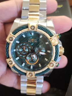New Invicta Bolt 52mm Dual tone band with Forest Green Dial/ braid