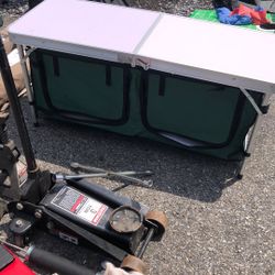 Folding Portable Hard Top Table With Storage