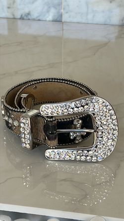 Rhinestone Buckle Cowhide Western Belt