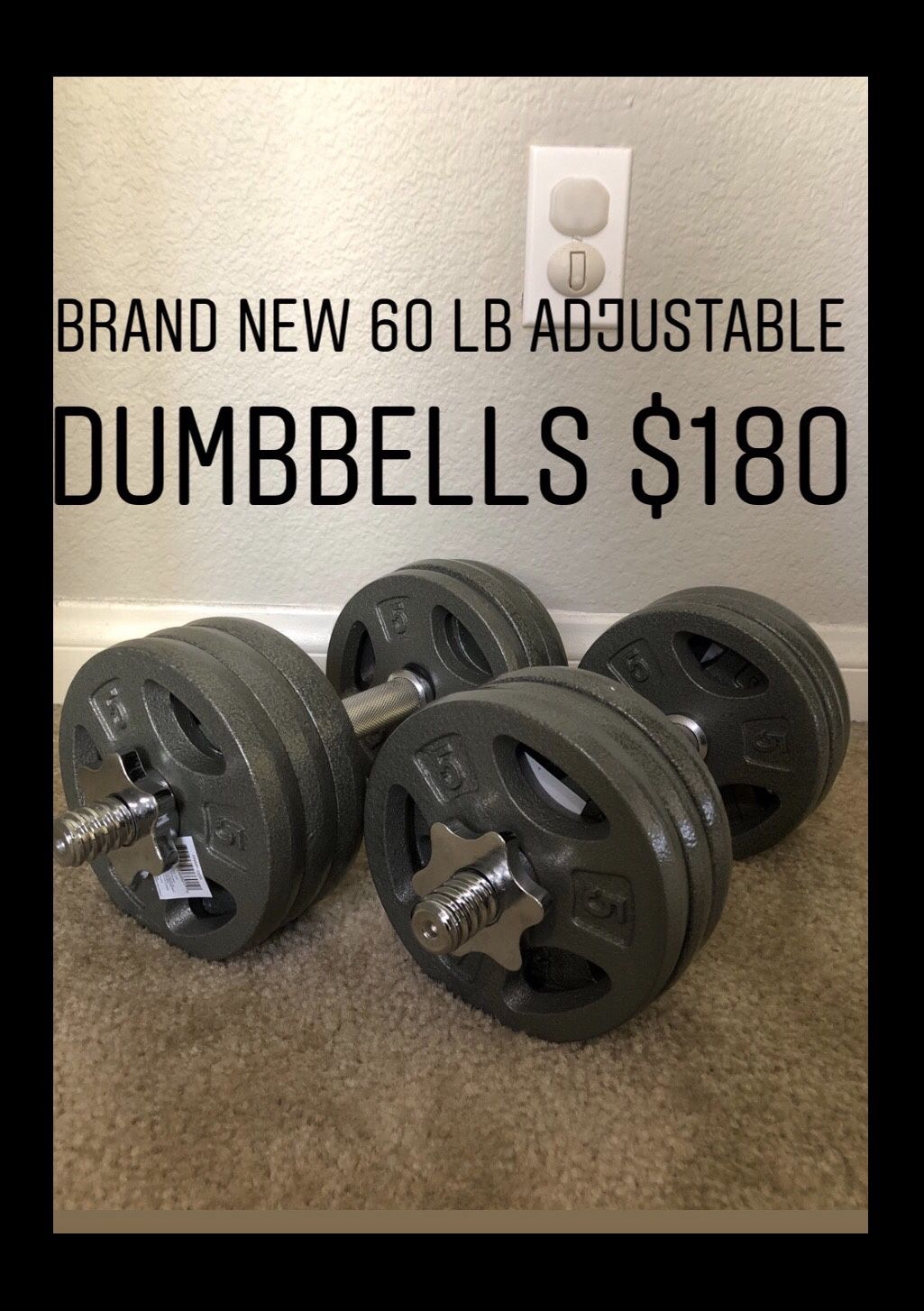 Brand new 60 lb pair adjustable dumbbells