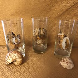 Vintage Great Condition Culver Clear Gold Seashell Glassware For Summer Entertainment 