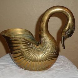 Swan - All Brass Swan Planter - Old

